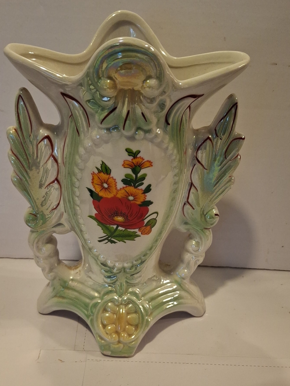 Decorative Ceramic Floral Vase in White and Green Made In Brizil 1749